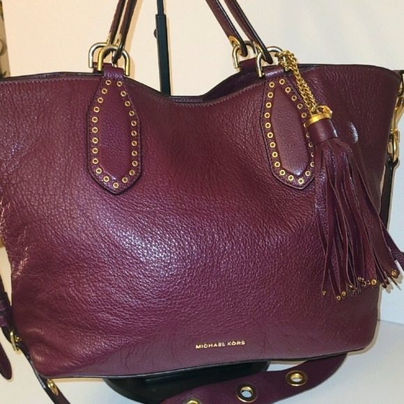 Michael Kors Brooklyn Burgundy Leather Satchel - Picture 3 of 15
